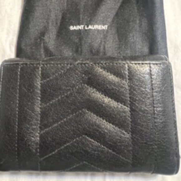 Gently Used Saint Laurent YSL Monogram Trifold Wallet in Black Grained Leather - Picture 2 of 10